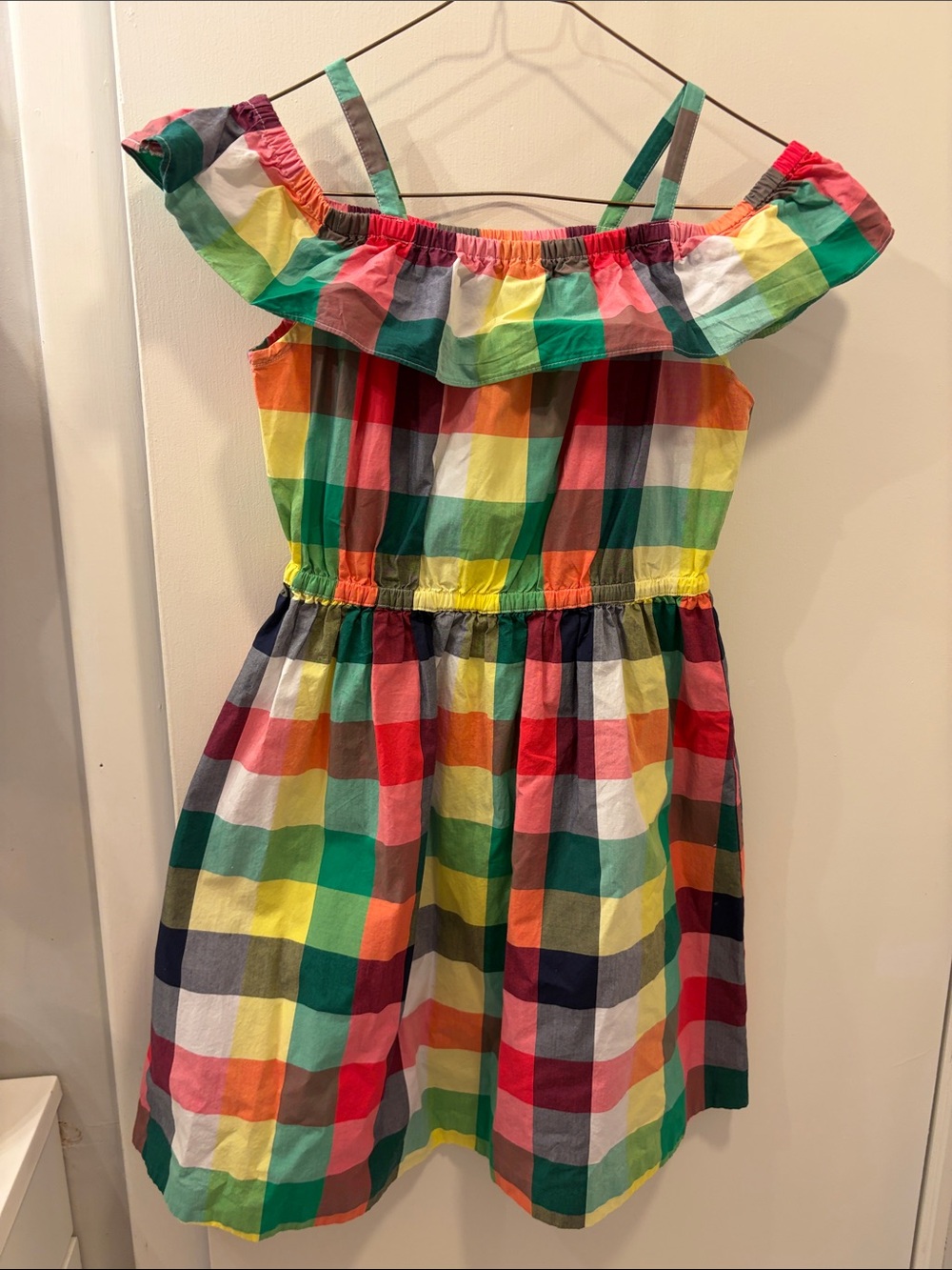 Janie and Jack Bright Rainbow Plaid Dress with ruffle.